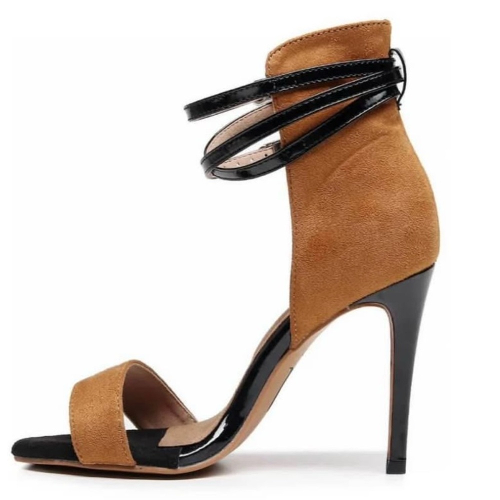 Sophisticated Tan and Black High Heeled Sandals